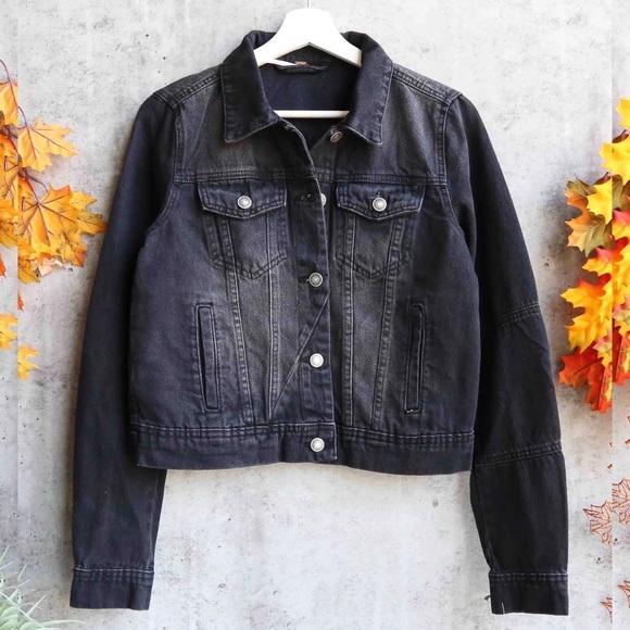 Free People “Rumors” Denim Jean Jacket, Fade Wash Black - Picture 1 of 11